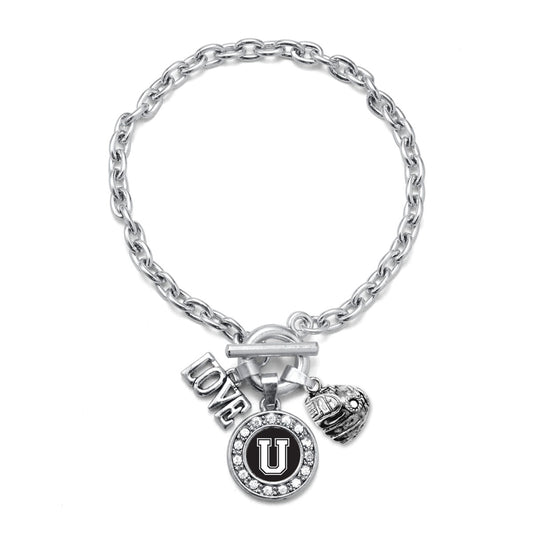 Silver Baseball Glove - Sports Initial U Circle Charm Toggle Bracelet