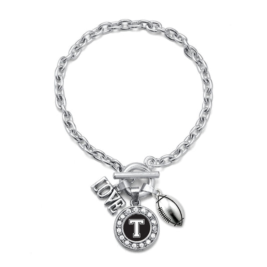 Silver Football - Sports Initial T Circle Charm Toggle Bracelet