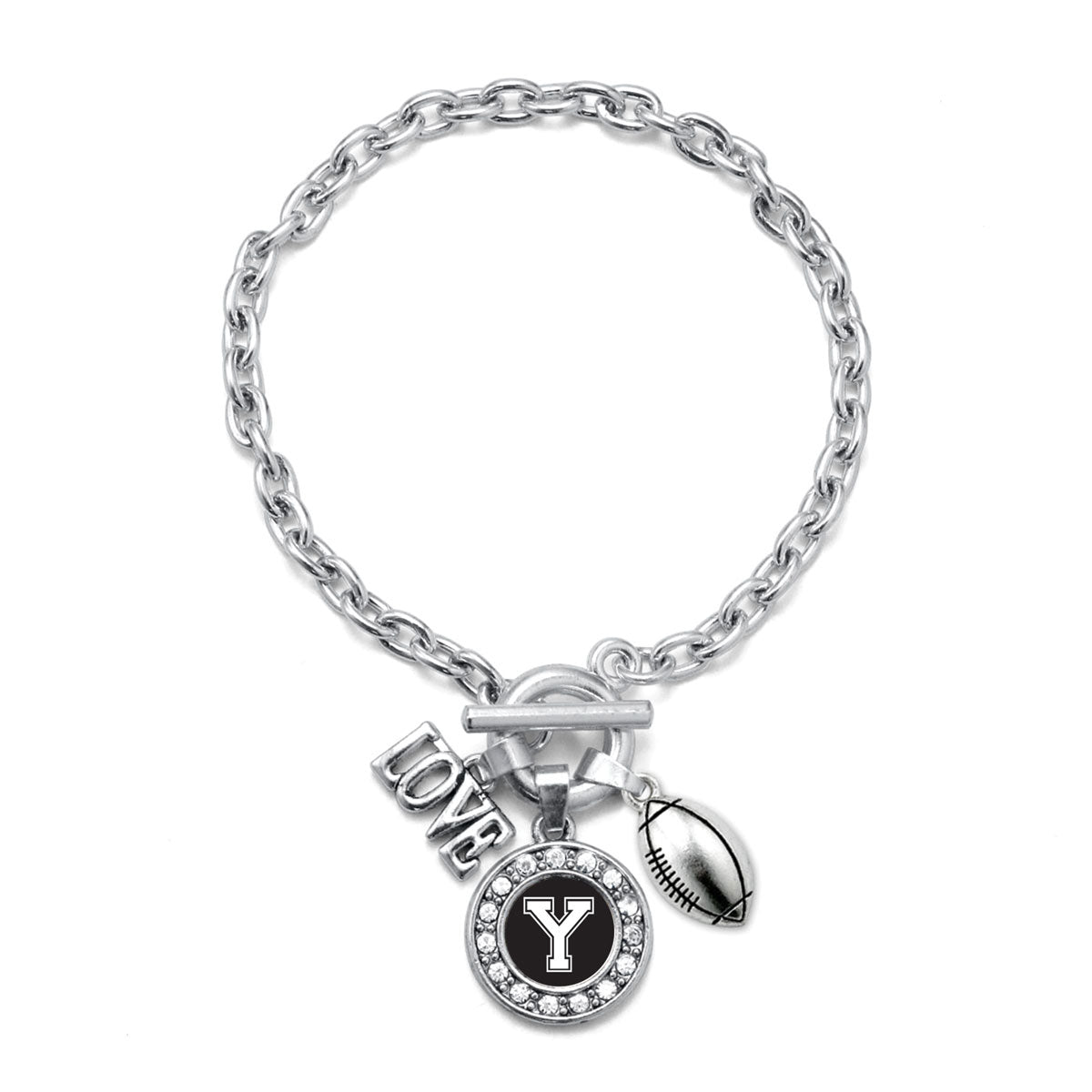 Silver Football - Sports Initial Y Circle Charm Toggle Bracelet