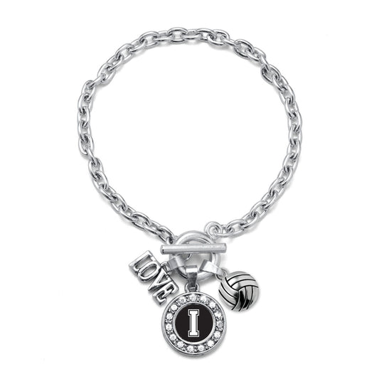 Silver Volleyball - Sports Initial I Circle Charm Toggle Bracelet