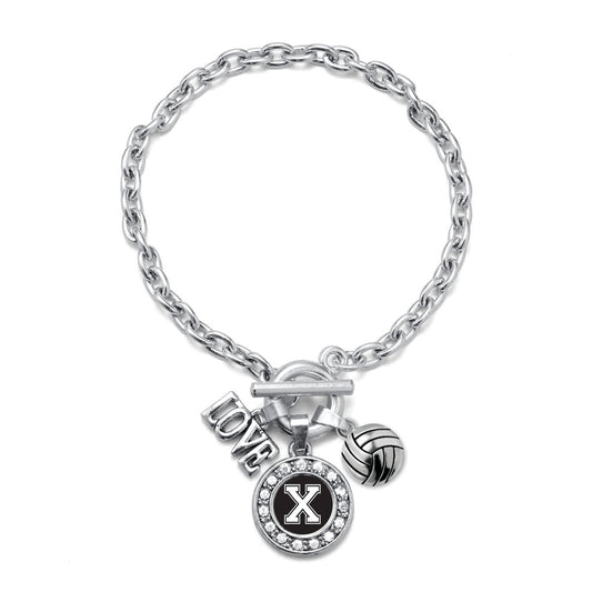 Silver Volleyball - Sports Initial X Circle Charm Toggle Bracelet