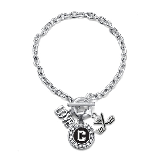 Silver Cheerleader - Sports Initial C Circle Charm Toggle Bracelet