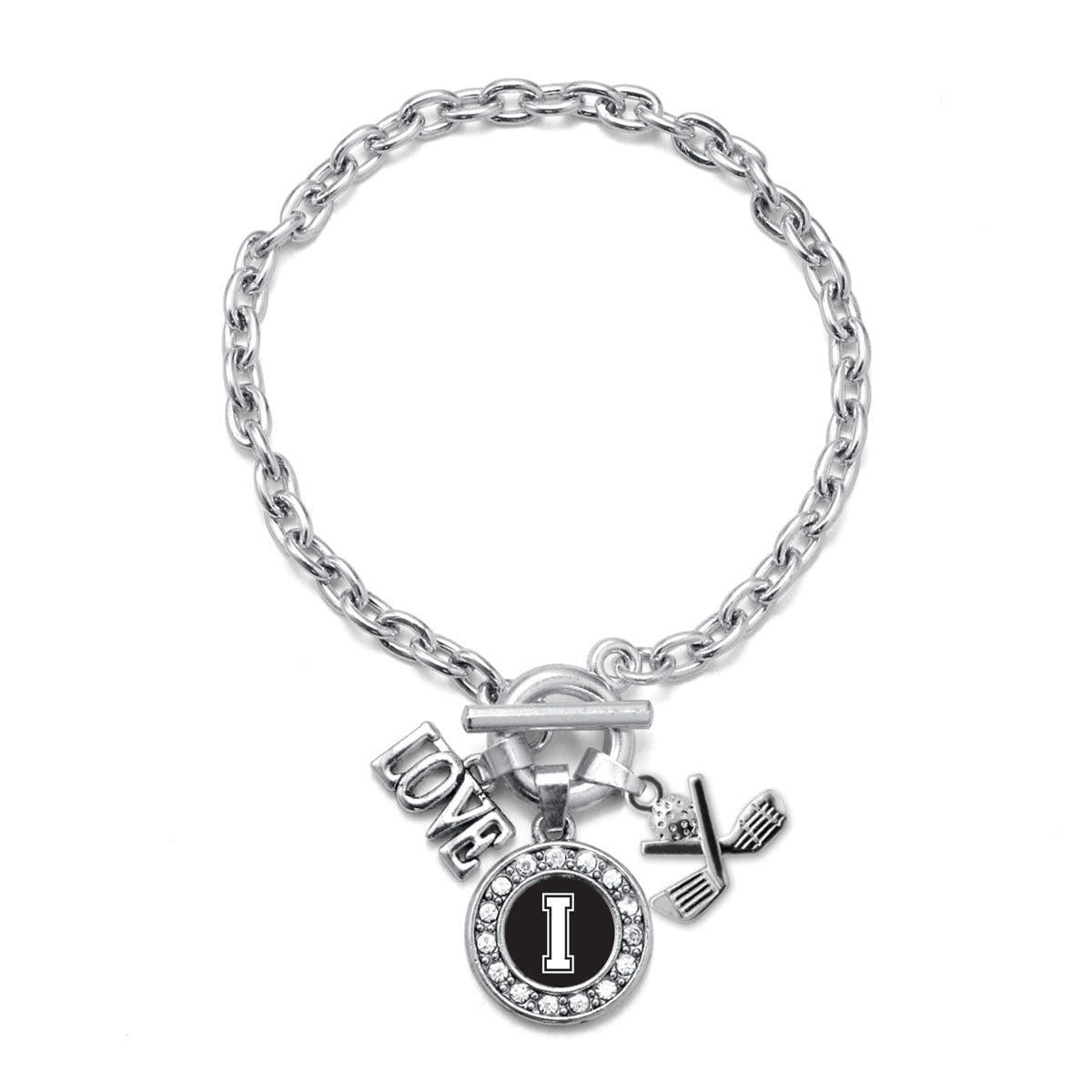 Silver Cheerleader - Sports Initial I Circle Charm Toggle Bracelet