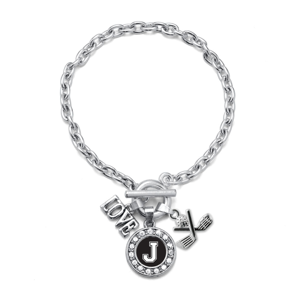 Silver Cheerleader - Sports Initial J Circle Charm Toggle Bracelet
