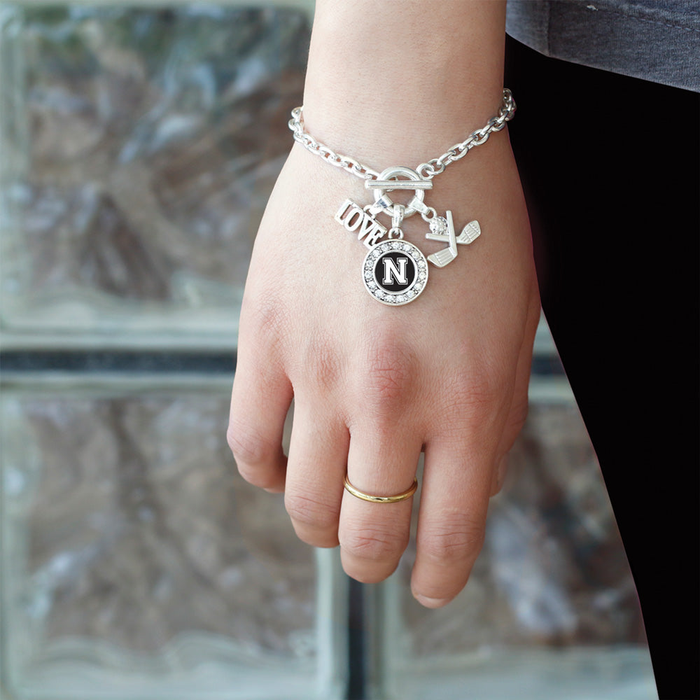 Silver Cheerleader - Sports Initial N Circle Charm Toggle Bracelet