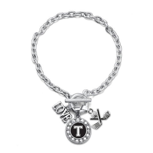 Silver Cheerleader - Sports Initial T Circle Charm Toggle Bracelet