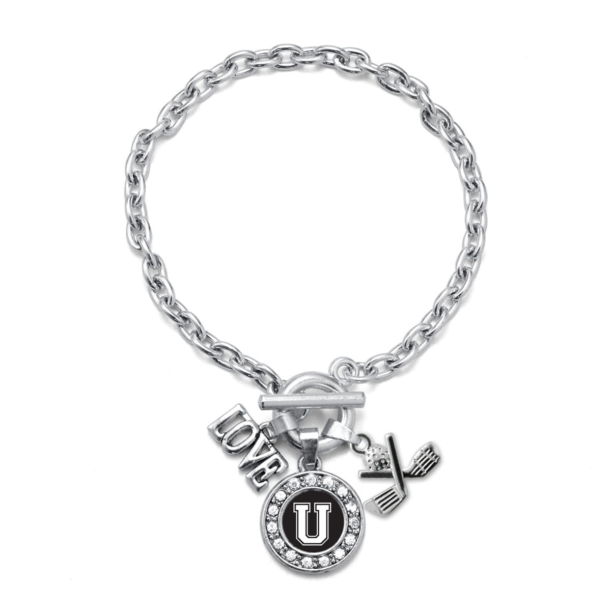 Silver Cheerleader - Sports Initial U Circle Charm Toggle Bracelet