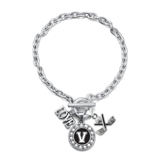 Silver Cheerleader - Sports Initial V Circle Charm Toggle Bracelet