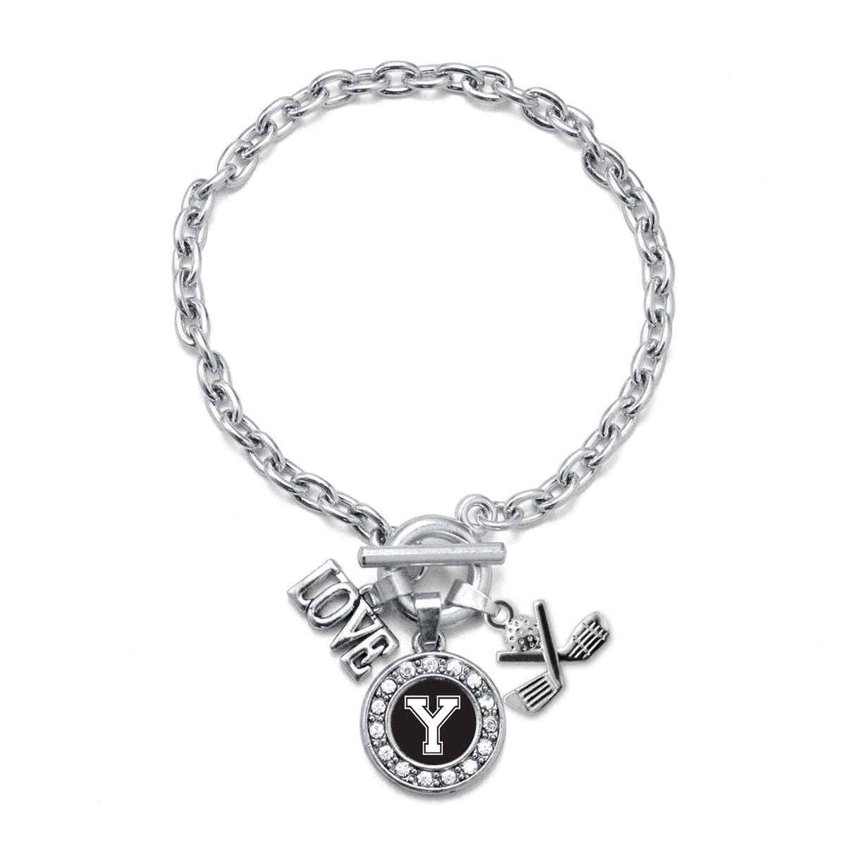 Silver Cheerleader - Sports Initial Y Circle Charm Toggle Bracelet