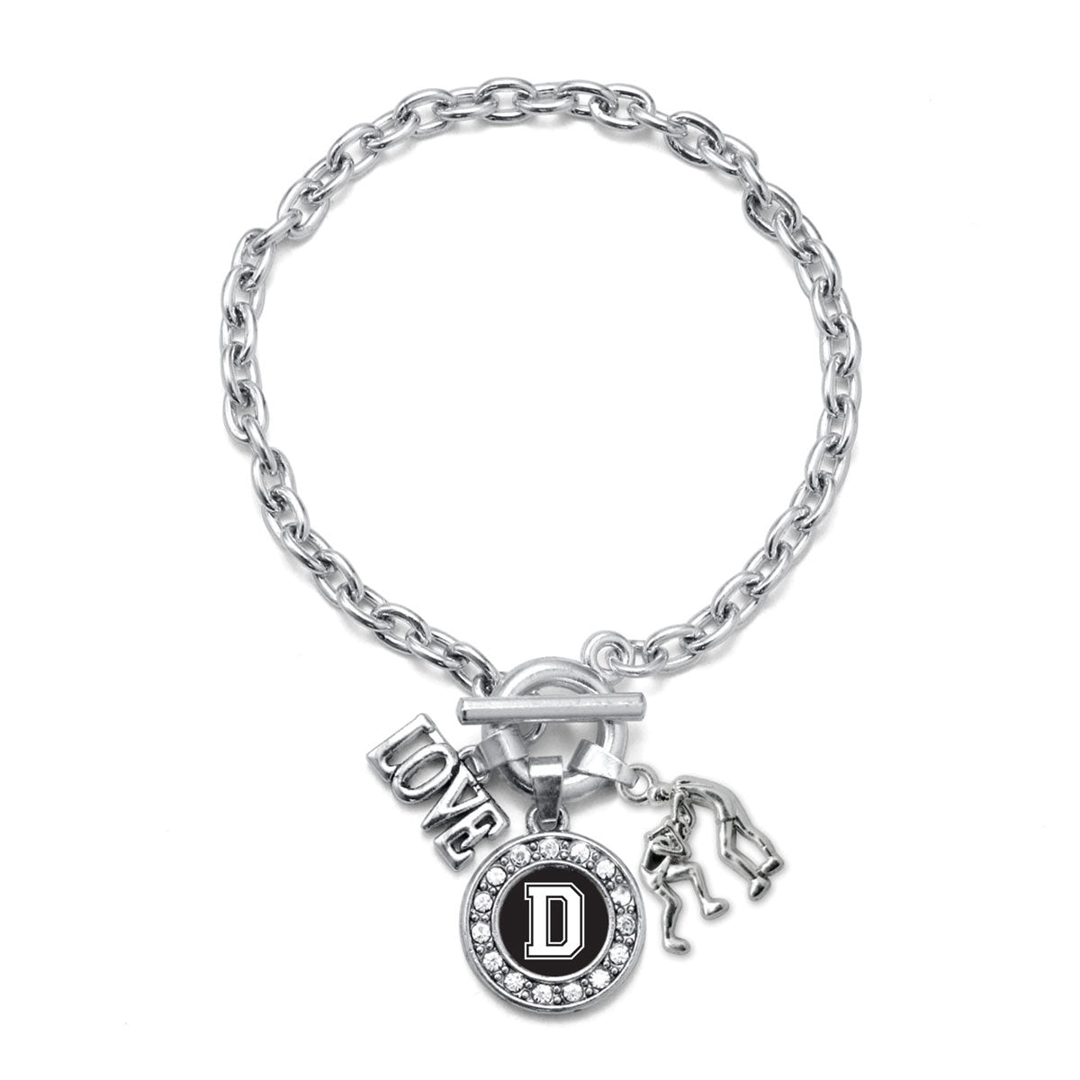 Silver Wrestling - Sports Initial D Circle Charm Toggle Bracelet