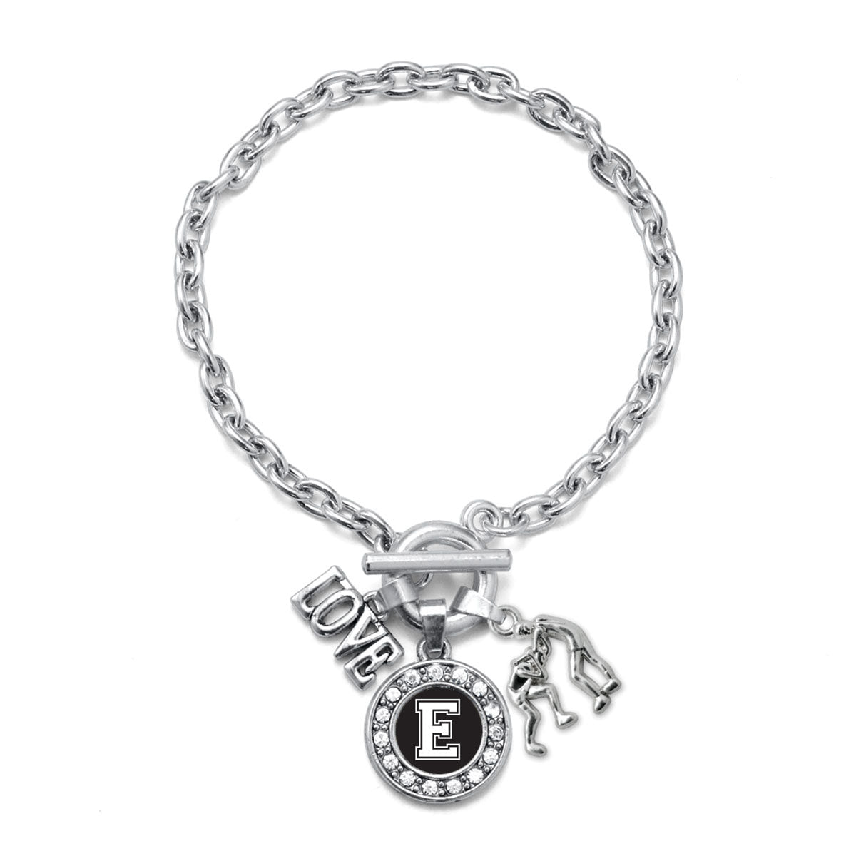 Silver Wrestling - Sports Initial E Circle Charm Toggle Bracelet