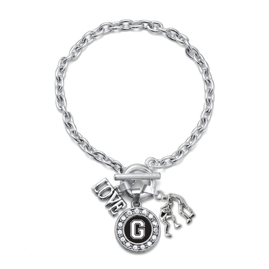 Silver Wrestling - Sports Initial G Circle Charm Toggle Bracelet
