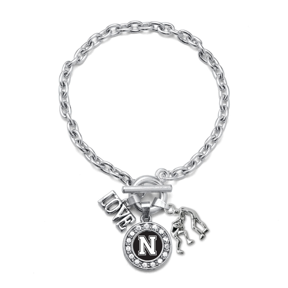 Silver Wrestling - Sports Initial N Circle Charm Toggle Bracelet
