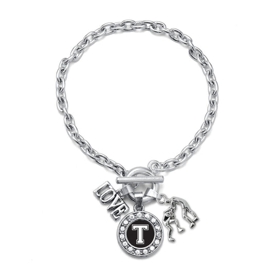 Silver Wrestling - Sports Initial T Circle Charm Toggle Bracelet