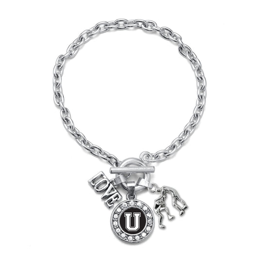 Silver Wrestling - Sports Initial U Circle Charm Toggle Bracelet