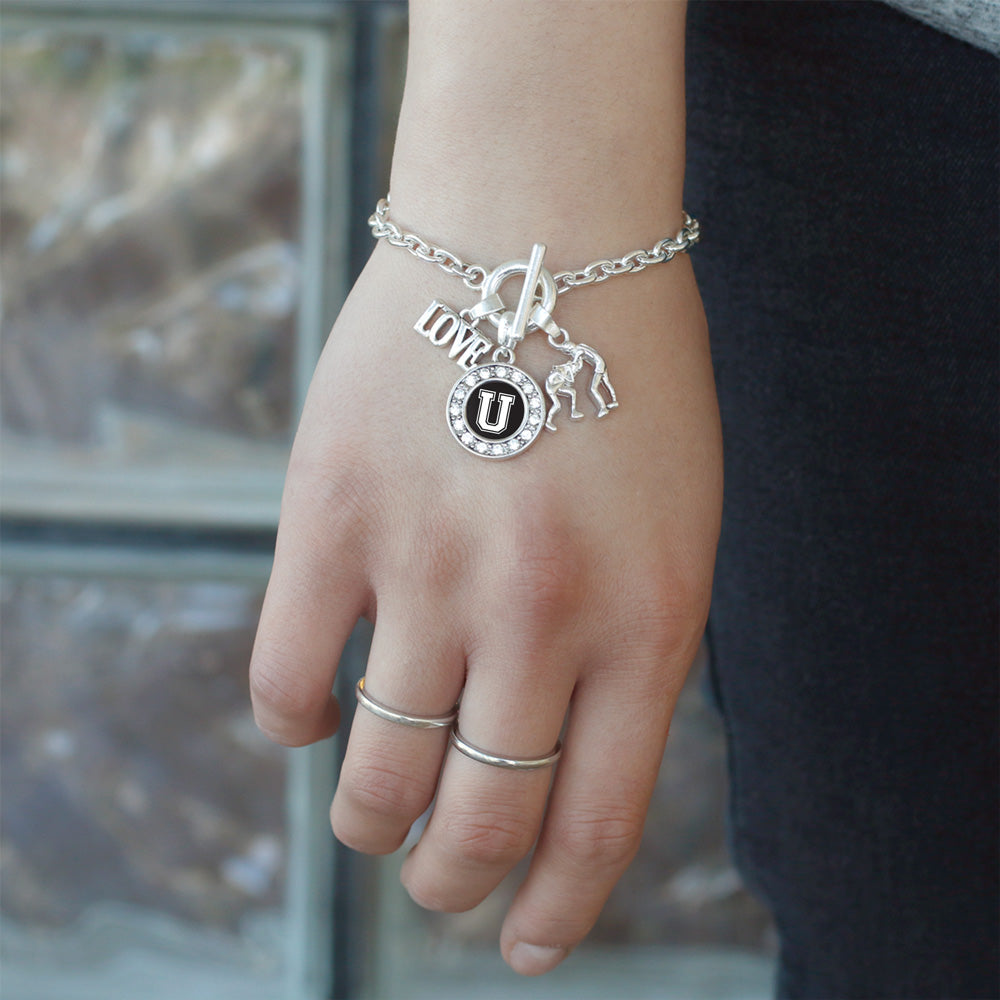 Silver Wrestling - Sports Initial U Circle Charm Toggle Bracelet