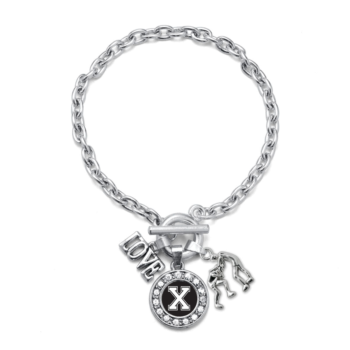 Silver Wrestling - Sports Initial X Circle Charm Toggle Bracelet