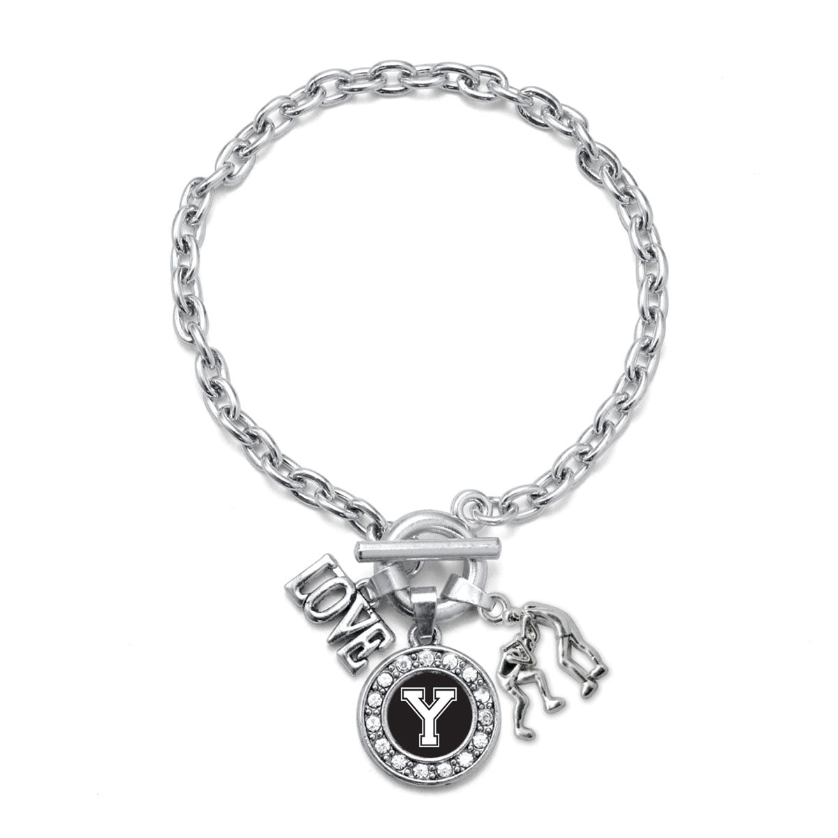 Silver Wrestling - Sports Initial Y Circle Charm Toggle Bracelet