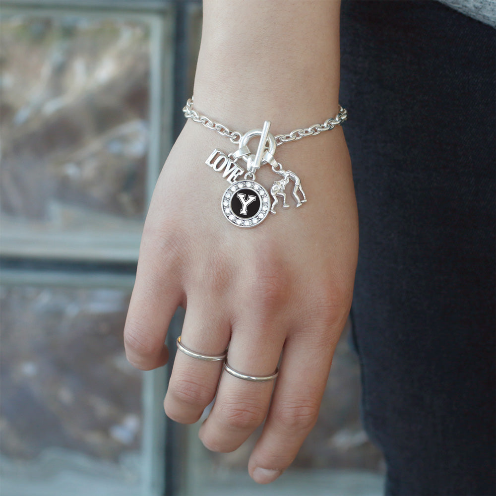 Silver Wrestling - Sports Initial Y Circle Charm Toggle Bracelet