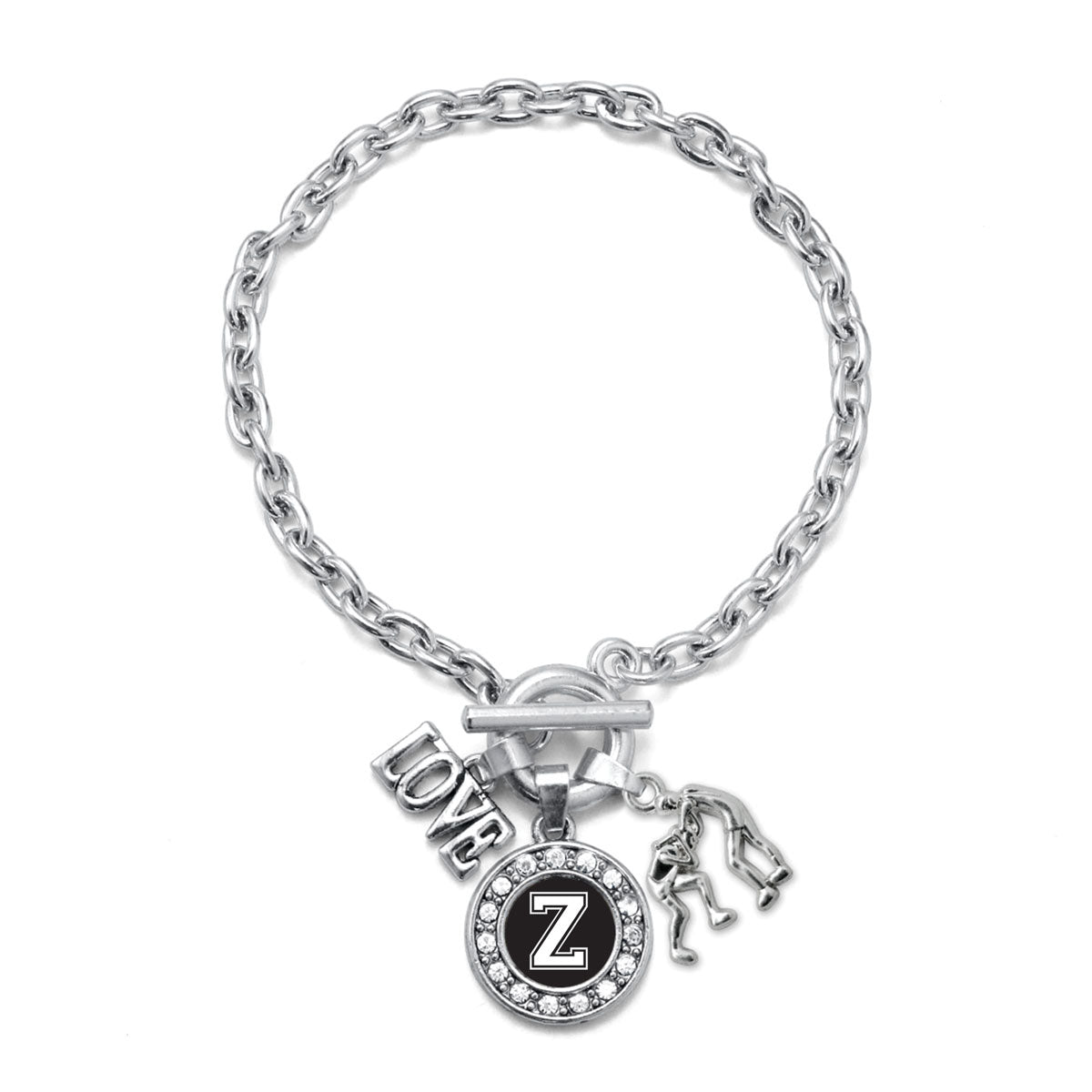 Silver Wrestling - Sports Initial Z Circle Charm Toggle Bracelet