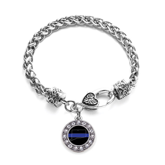 Silver Connecticut Thin Blue Line Circle Charm Braided Bracelet
