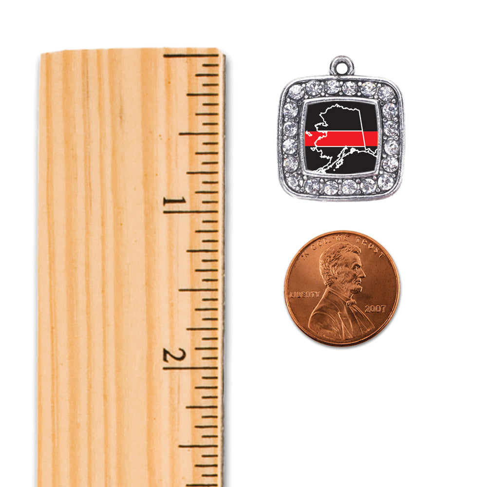 Silver Alaska Thin Red Line Square Charm Toggle Bracelet