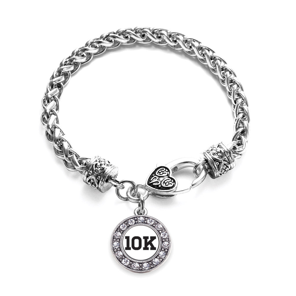 Silver 10k Runners Circle Charm Braided Bracelet