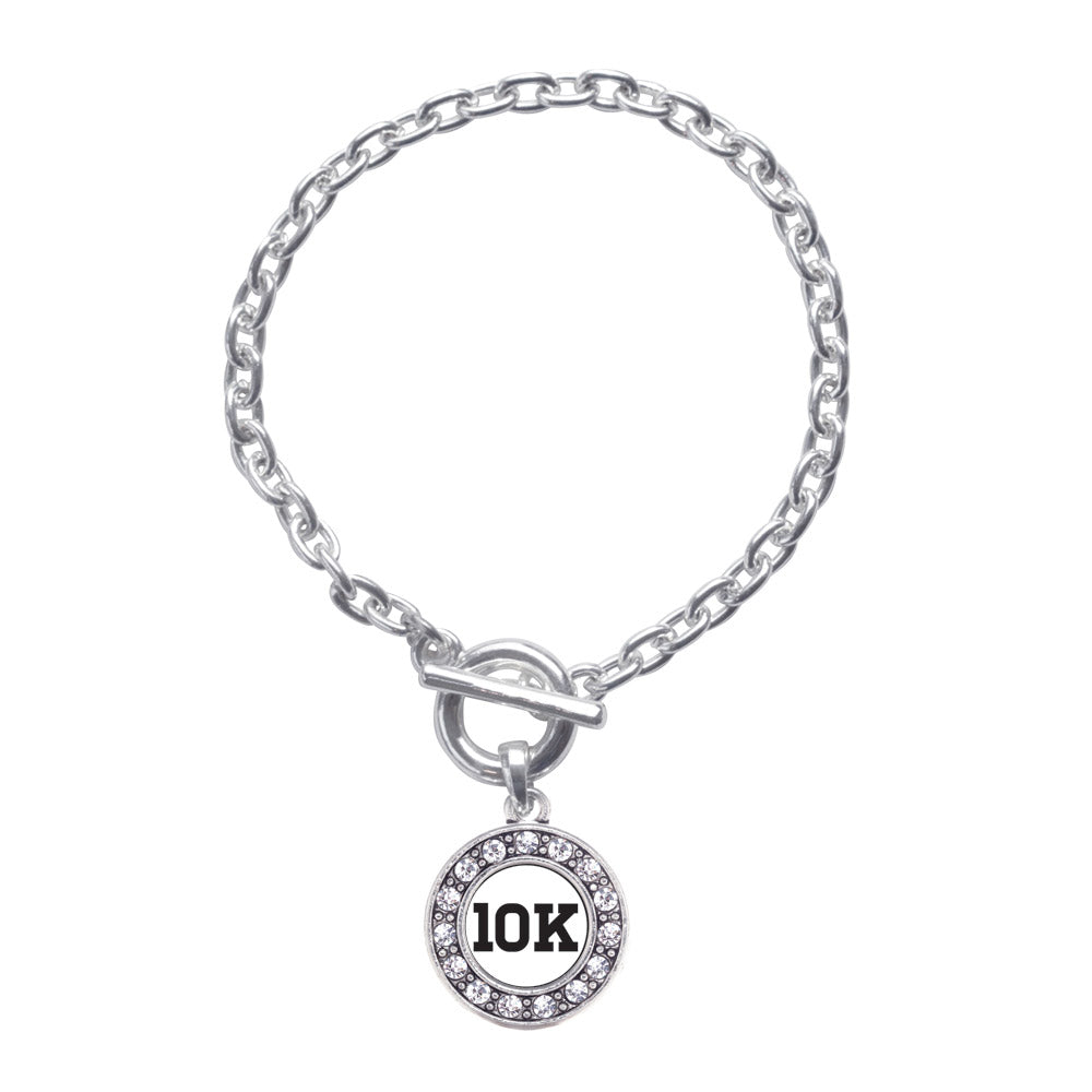 Silver 10k Runners Circle Charm Toggle Bracelet
