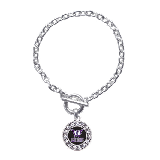 Silver Alzheimers Awareness Circle Charm Toggle Bracelet