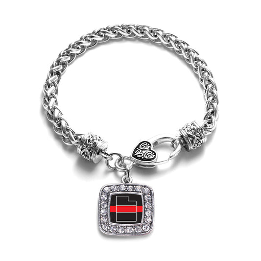 Silver Utah Thin Red Line Square Charm Braided Bracelet