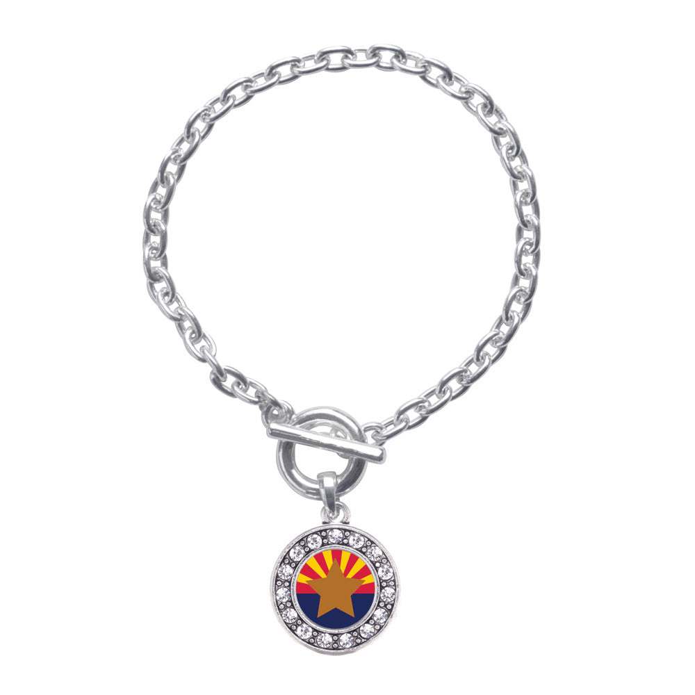 Silver Arizona Flag Circle Charm Toggle Bracelet