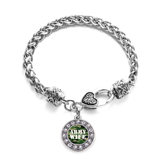 Silver Army Wife Circle Charm Braided Bracelet