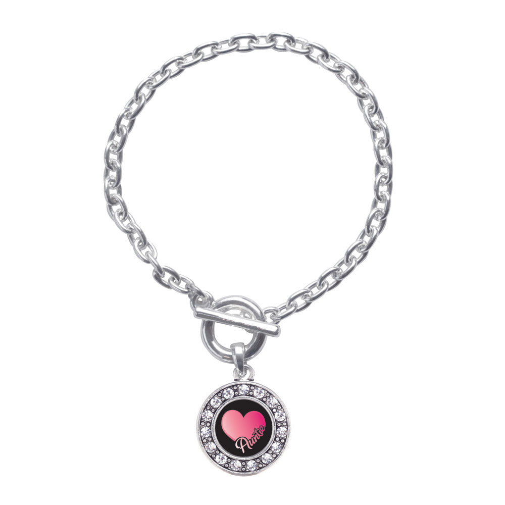 Silver Auntie Circle Charm Toggle Bracelet