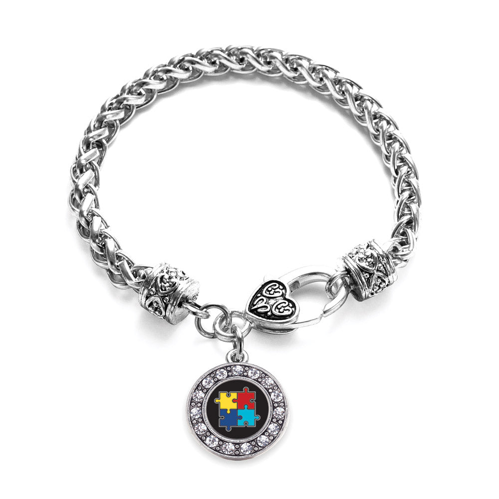 Silver Autism Awareness Jigsaw Circle Charm Braided Bracelet