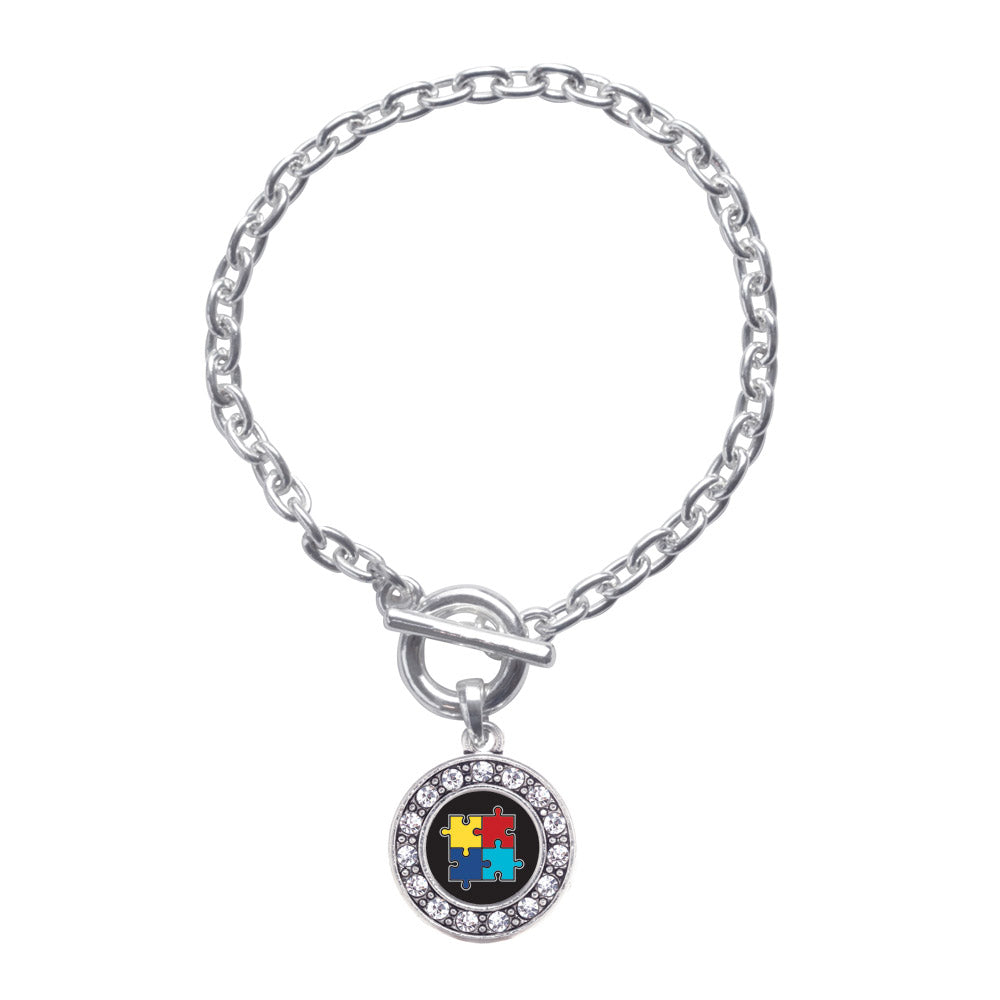 Silver Autism Awareness Jigsaw Circle Charm Toggle Bracelet