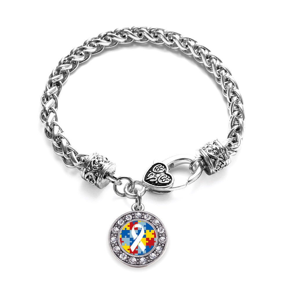 Silver Autism Jigsaw Puzzle Circle Charm Braided Bracelet