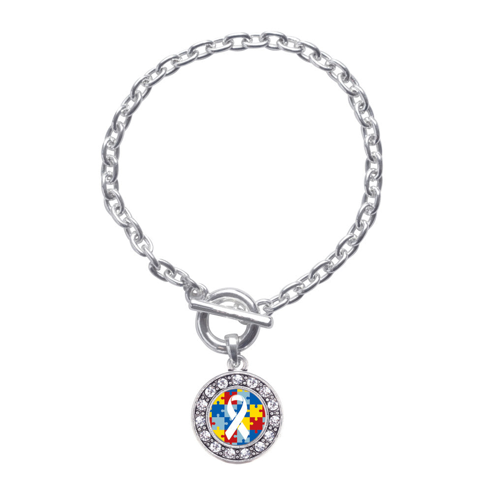 Silver Autism Jigsaw Puzzle Circle Charm Toggle Bracelet