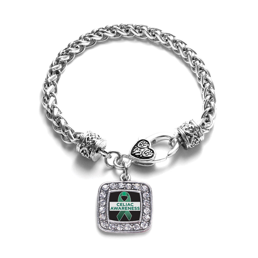 Silver Celiac Awareness Square Charm Braided Bracelet