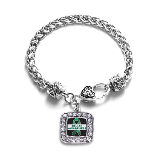 Silver Celiac Awareness Square Charm Braided Bracelet