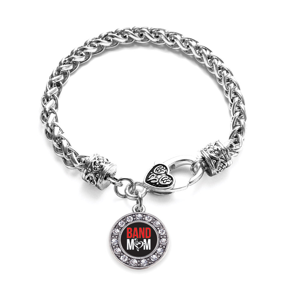 Silver Band Mom Circle Charm Braided Bracelet