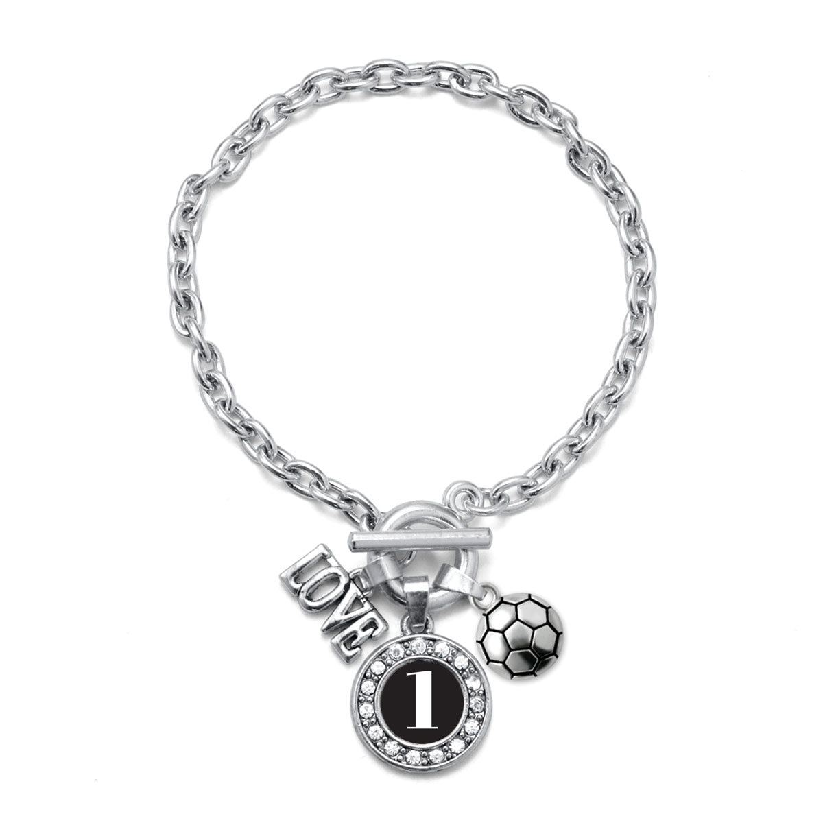 Silver Soccer - Sports Number 1 Circle Charm Toggle Bracelet