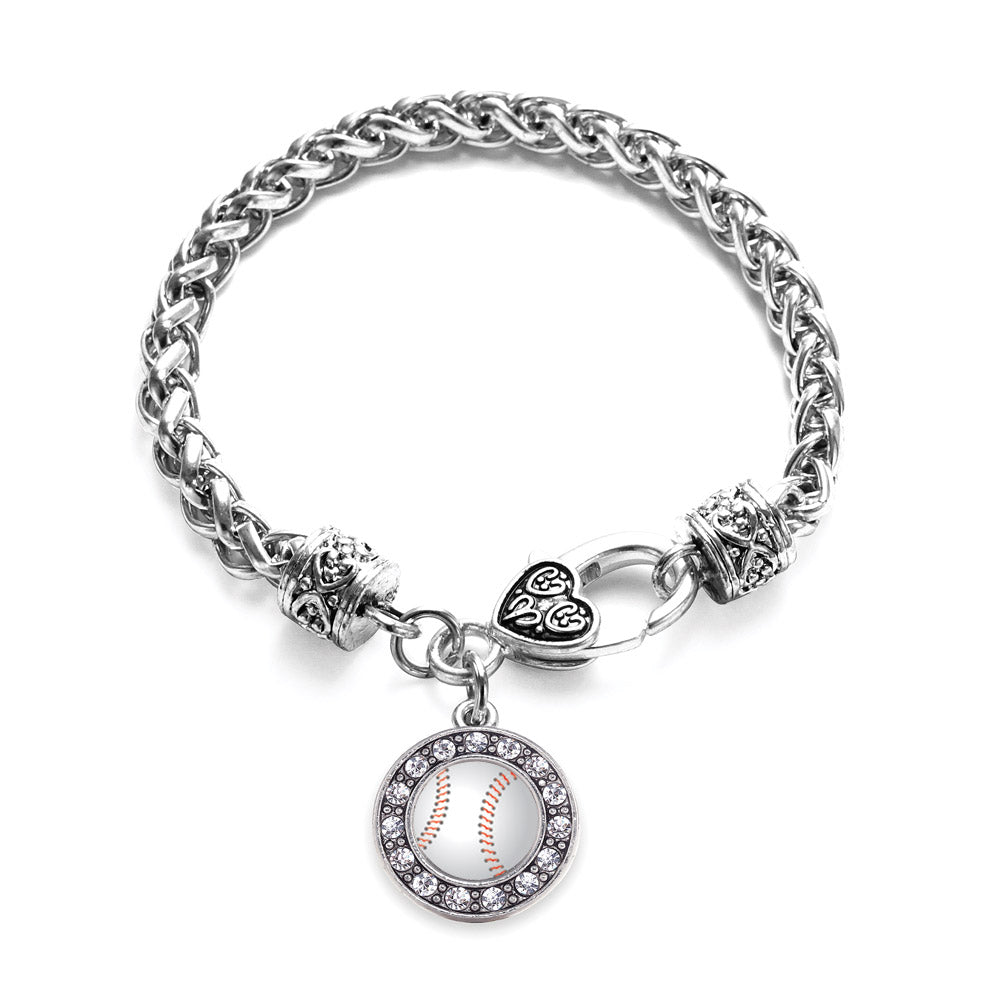 Silver Baseball Circle Charm Braided Bracelet
