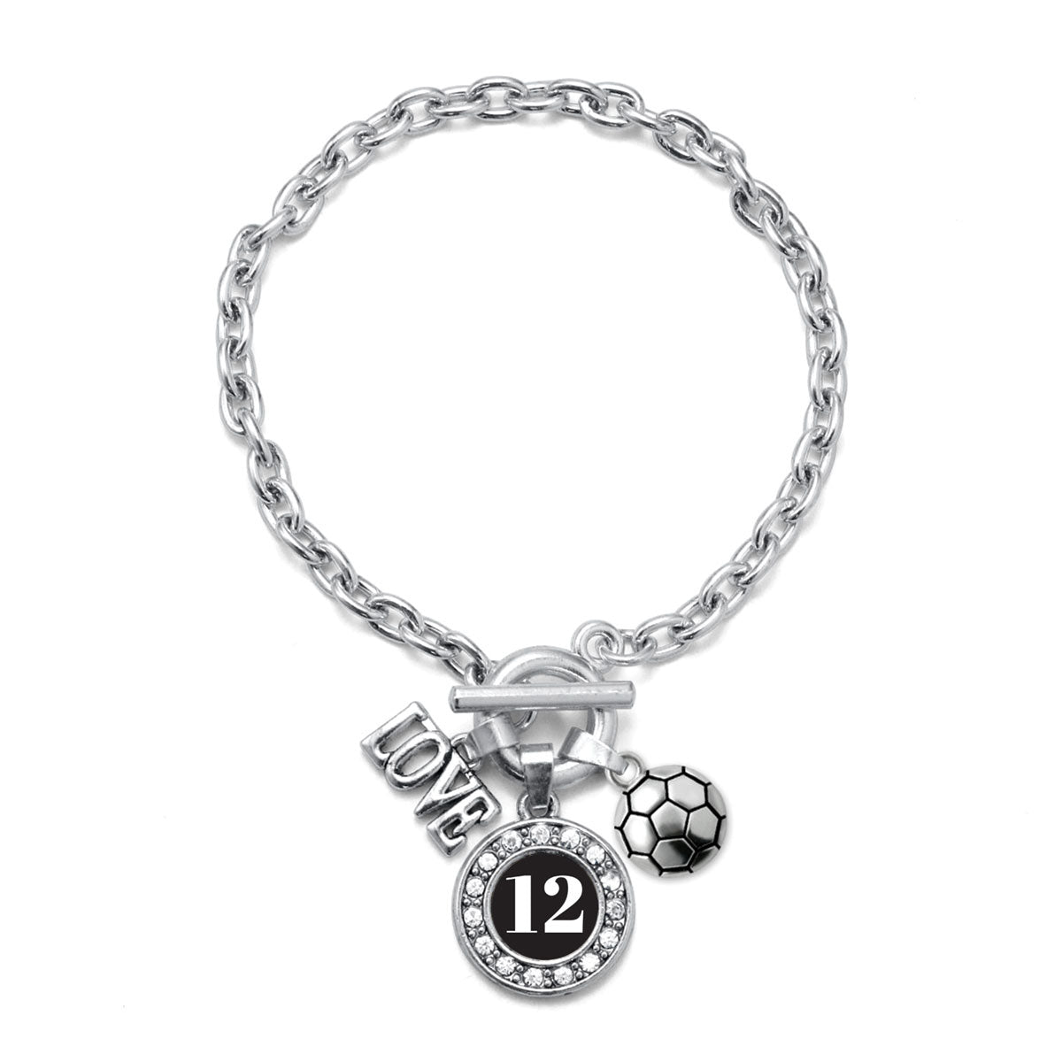 Silver Soccer - Sports Number 12 Circle Charm Toggle Bracelet