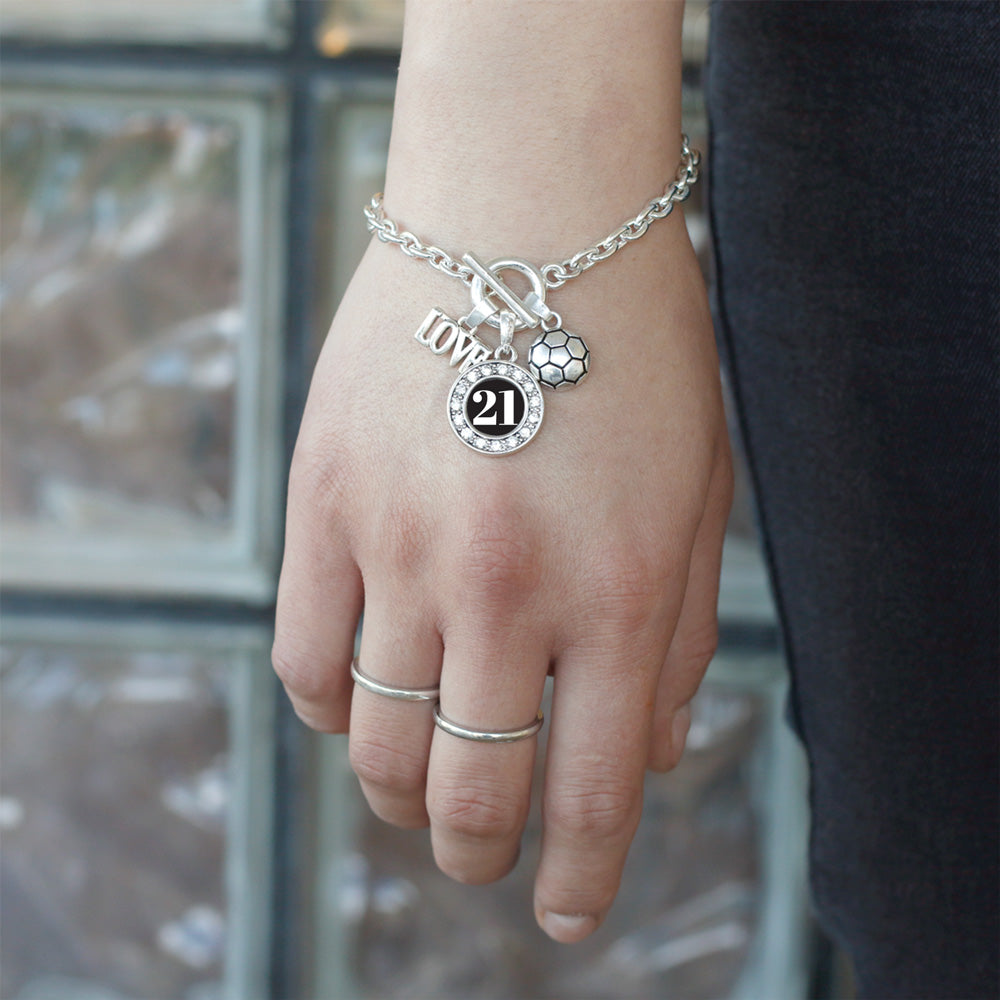 Silver Soccer - Sports Number 21 Circle Charm Toggle Bracelet