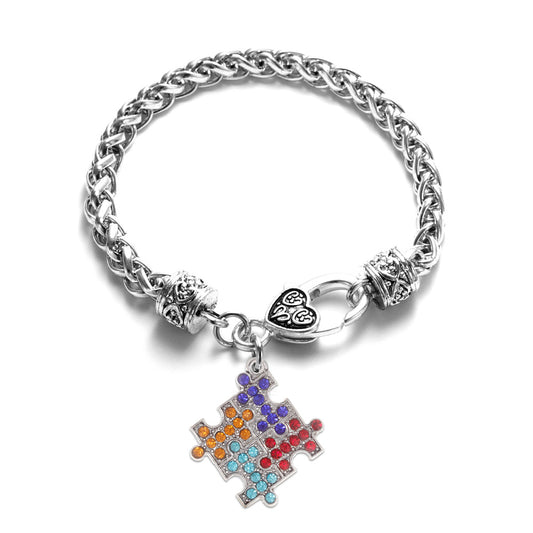 Silver Jigsaw Charm Braided Bracelet