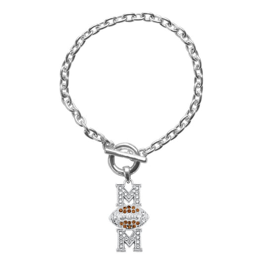 Silver Football Mom Charm Toggle Bracelet