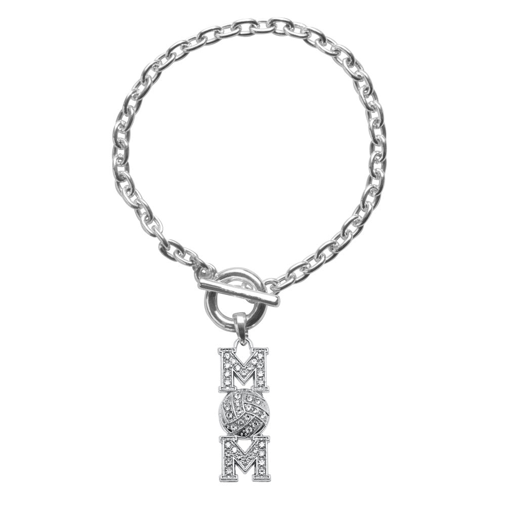 Silver Volleyball Mom Charm Toggle Bracelet
