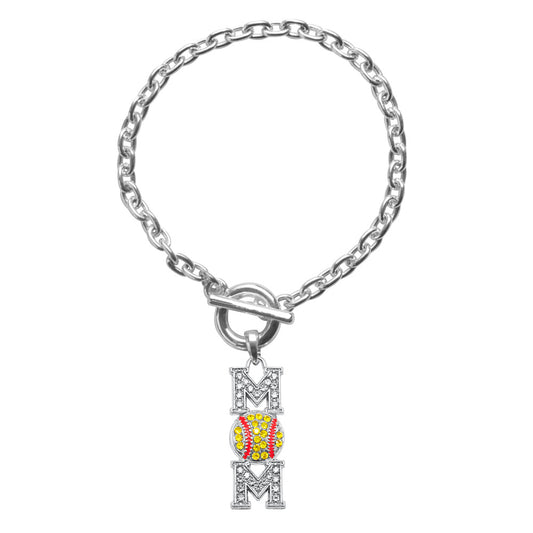 Silver Softball Mom Charm Toggle Bracelet