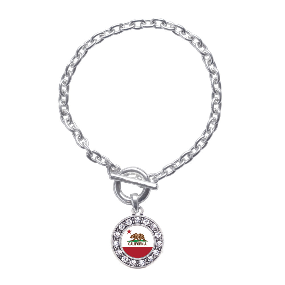 Silver California Flag Circle Charm Toggle Bracelet