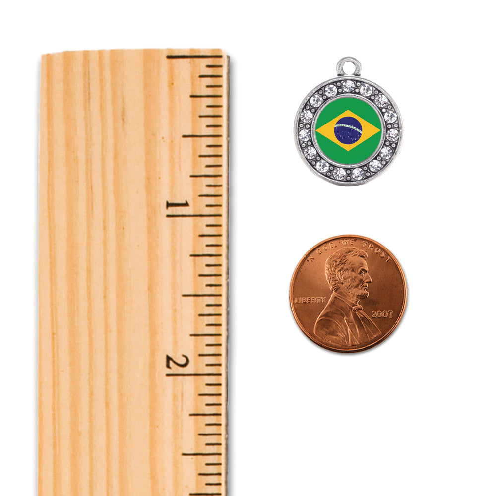Silver Brazilian Flag Circle Charm Braided Bracelet
